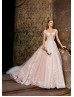 Cap Sleeves Beaded Blush Lace Tulle Gorgeous Wedding Dress